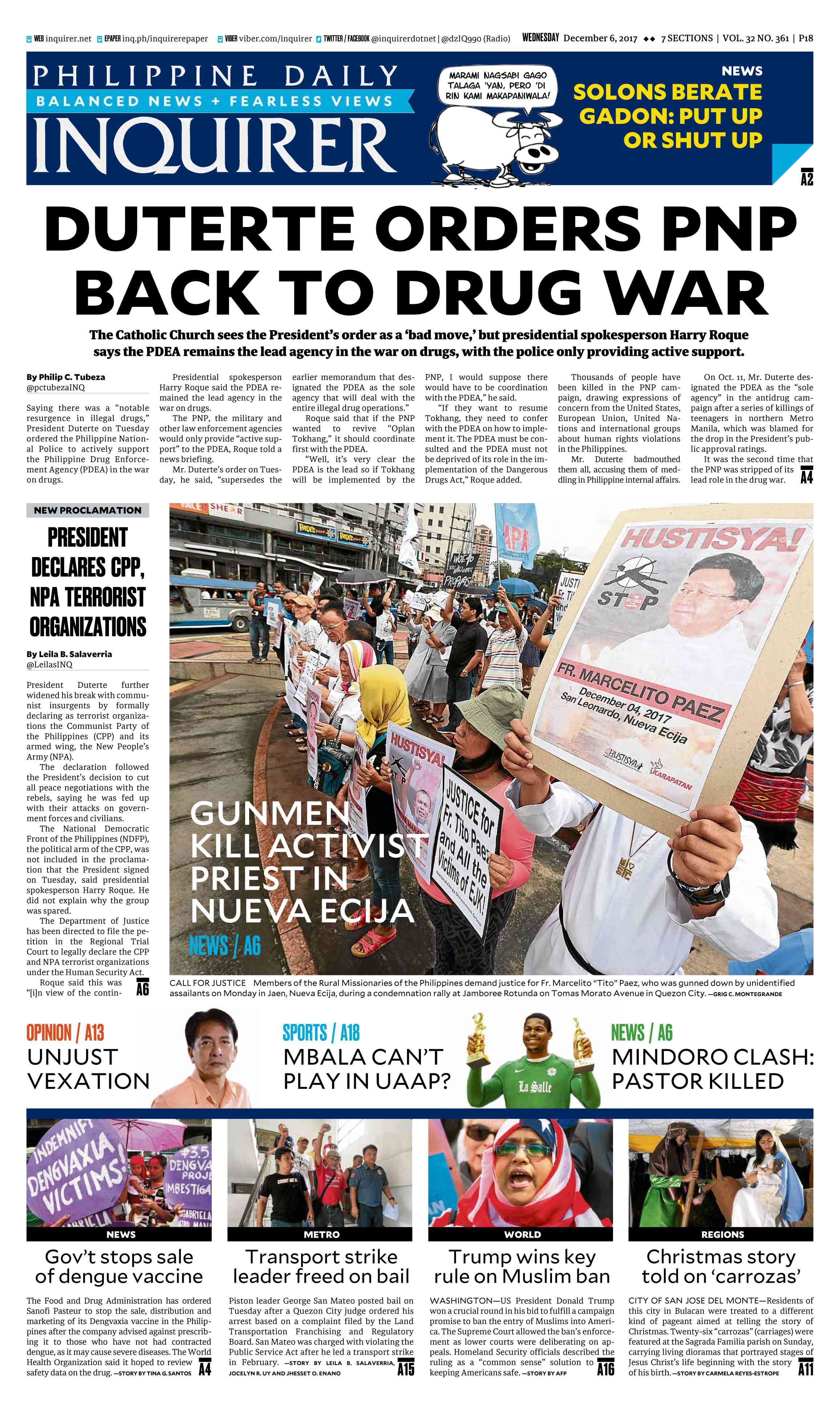 Today’s Paper: December 6, 2017 | INQUIRER.net