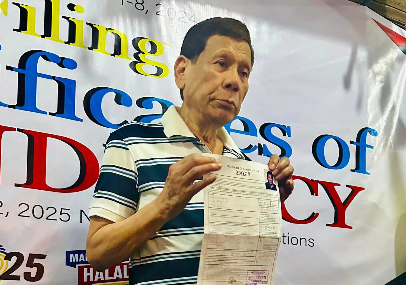 Ex-President Rodrigo Duterte runs once more for Davao mayor