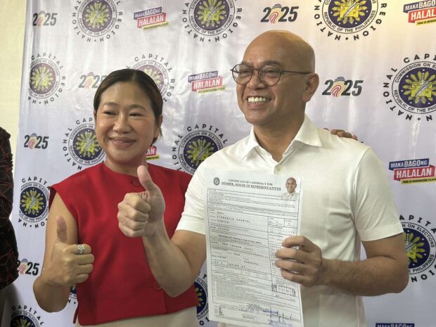 Ex-An Waray Party-List Rep. Florencio Gabriel "Bem" Noel files his certificate of candidacy (COC) for congressman of Malabon’s lone district on Saturday, October 5, 2024. His wife, incumbent Malabon Rep. Josephine Lacson, also announced her plan to file her COC for city mayor on Monday. (Photo courtesy of Luisa Cabato)