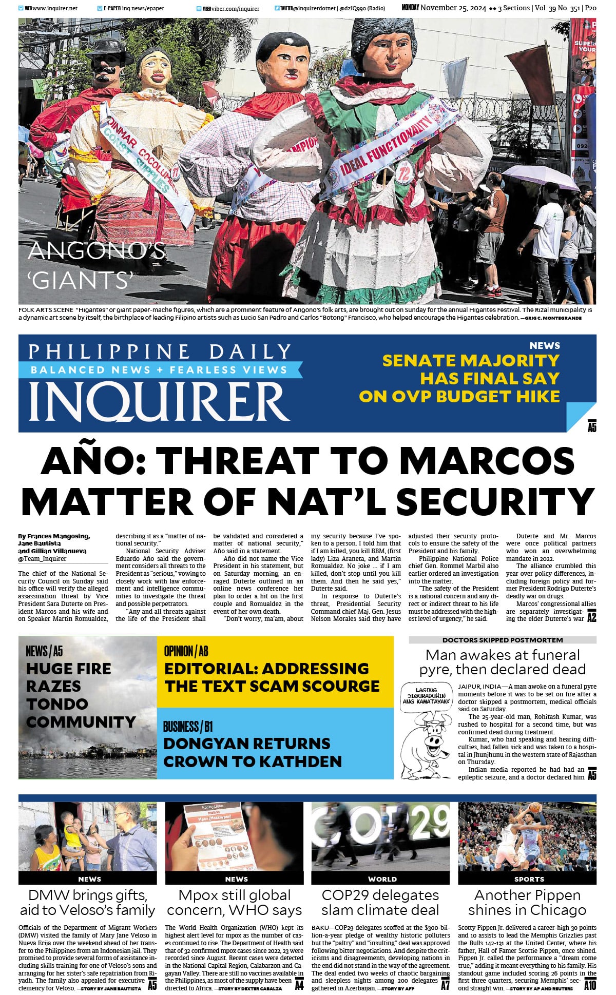 Today’s paper: November 25, 2024