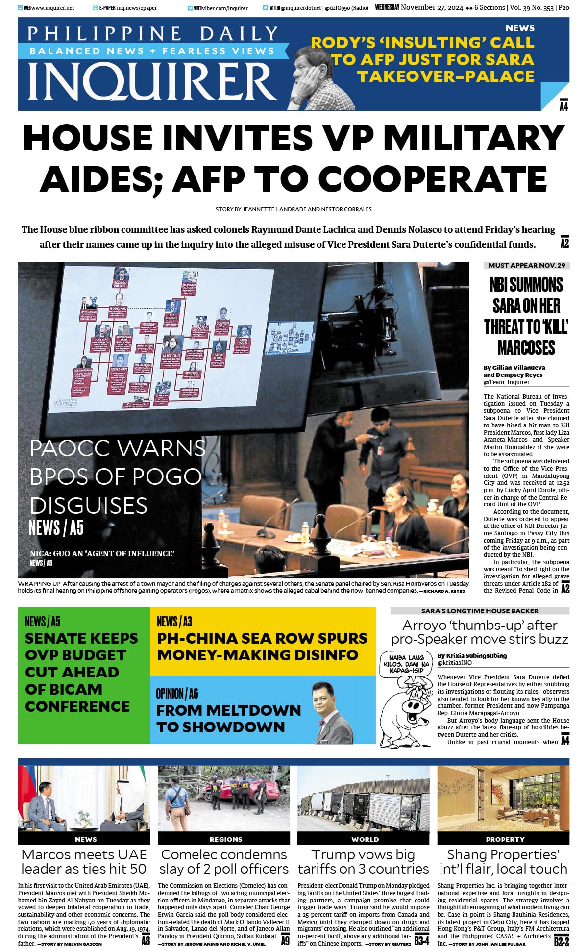 Today’s paper: November 27, 2024