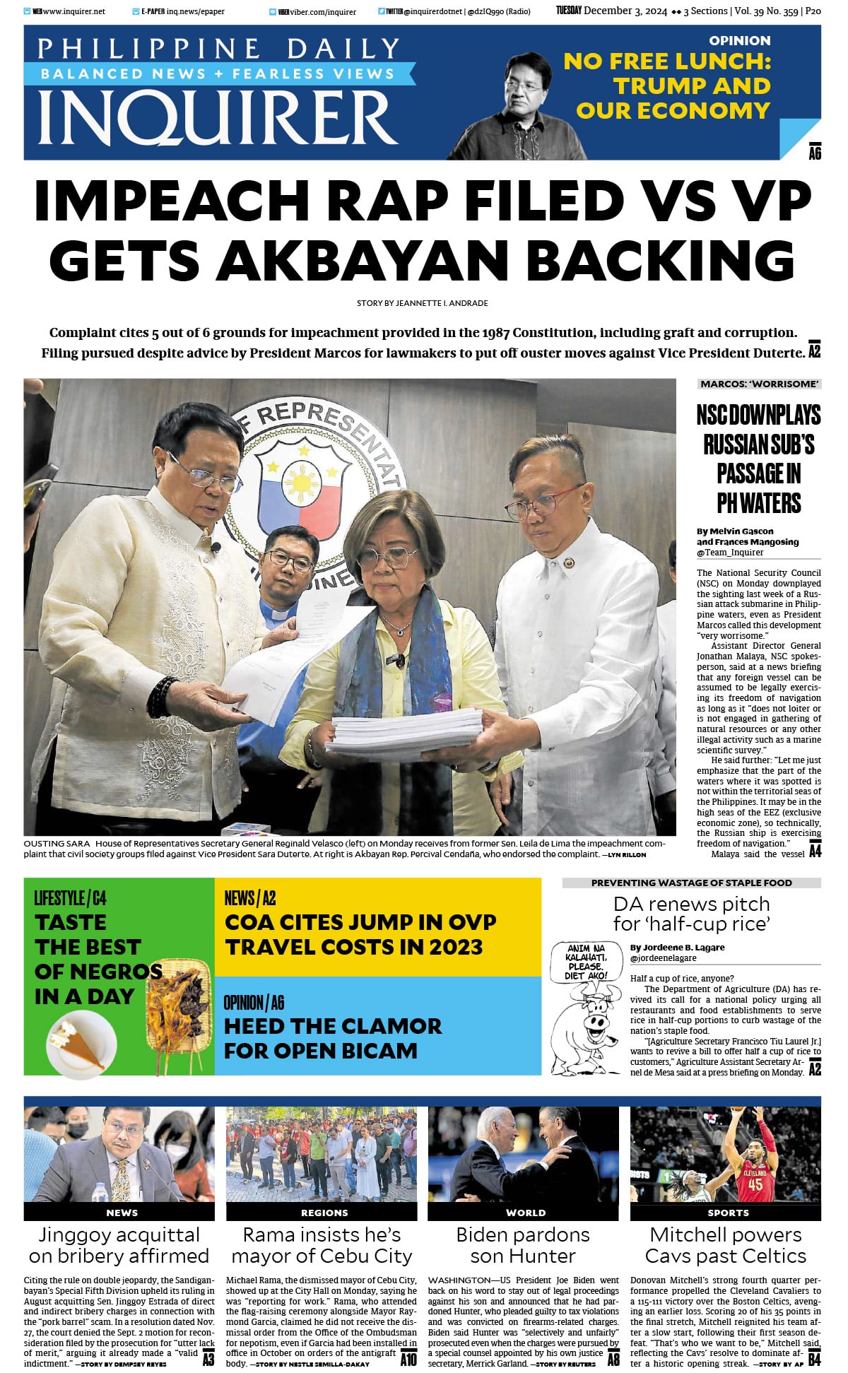 Today’s paper: December 3, 2024