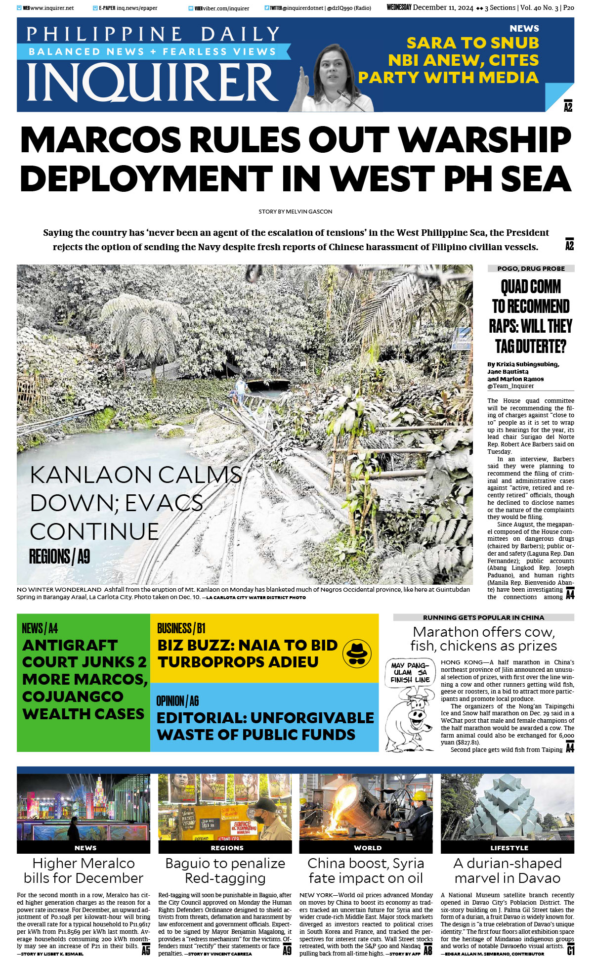 Today’s paper: December 11, 2024