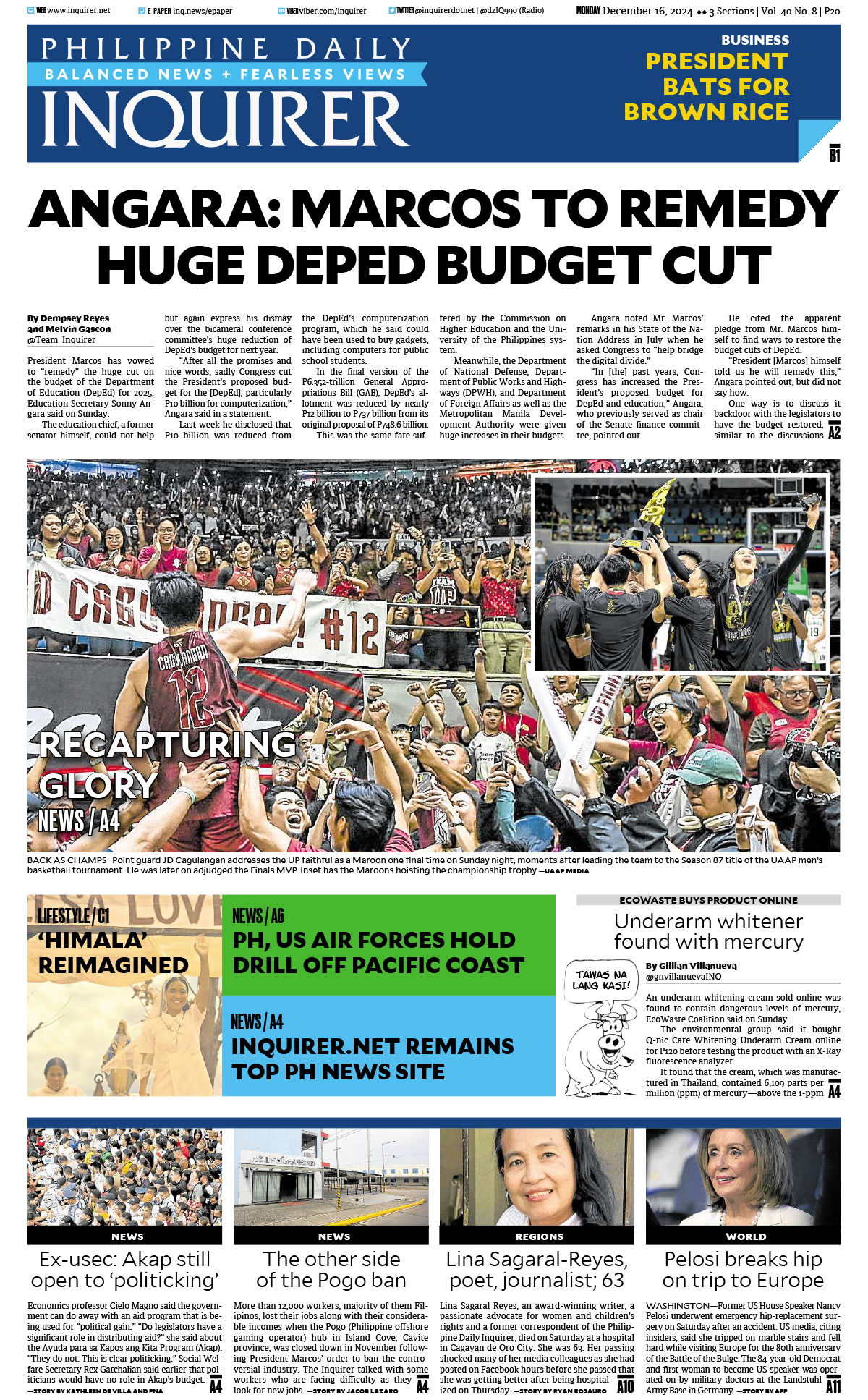 Today’s paper: December 16, 2024