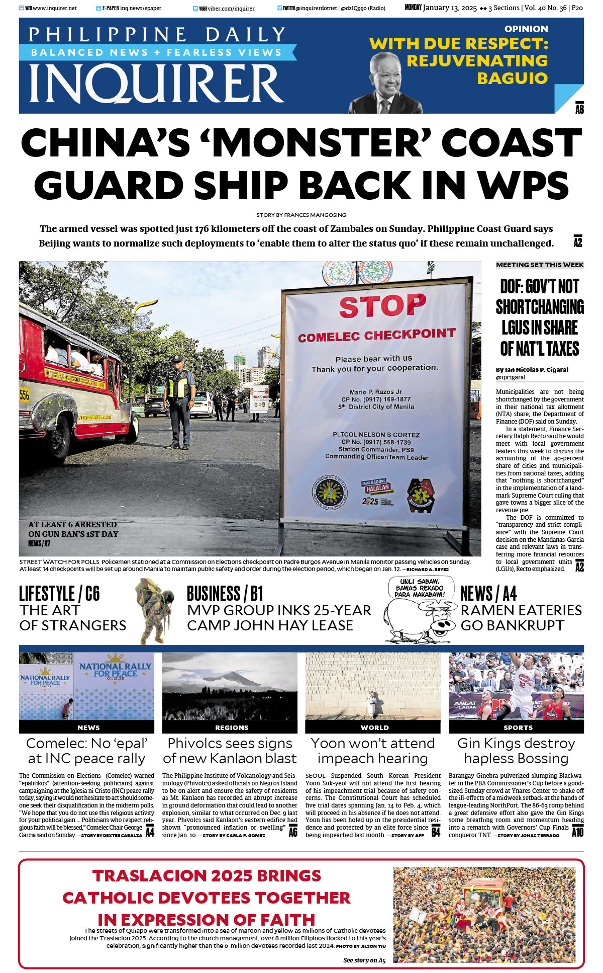 Today’s paper: January 13, 2025